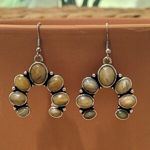 Western Neutral Stone Squash Blossom Earrings New